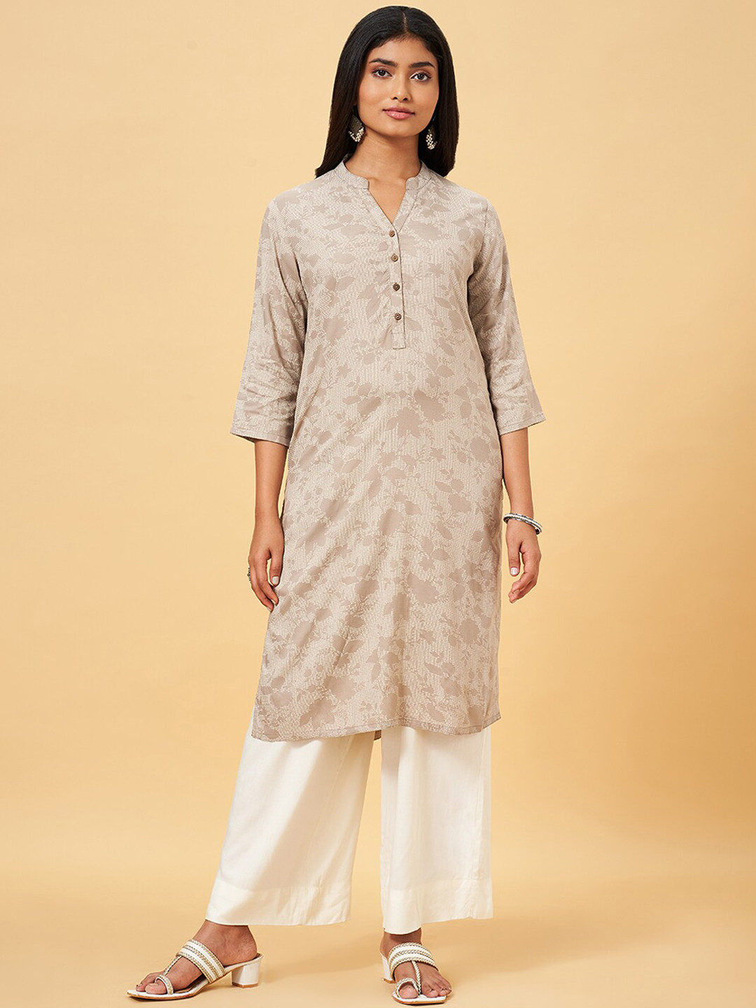 RANGMANCH BY PANTALOONS Band Collar Floral Printed Kurta