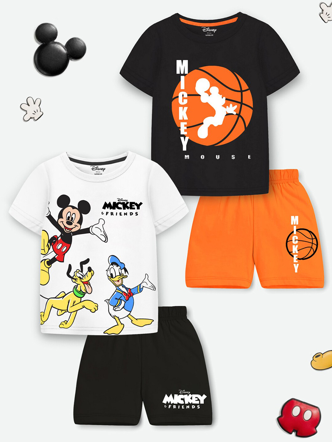 YK Disney Boys Pack of 2 Mickey & Friends Printed T-shirt with Shorts