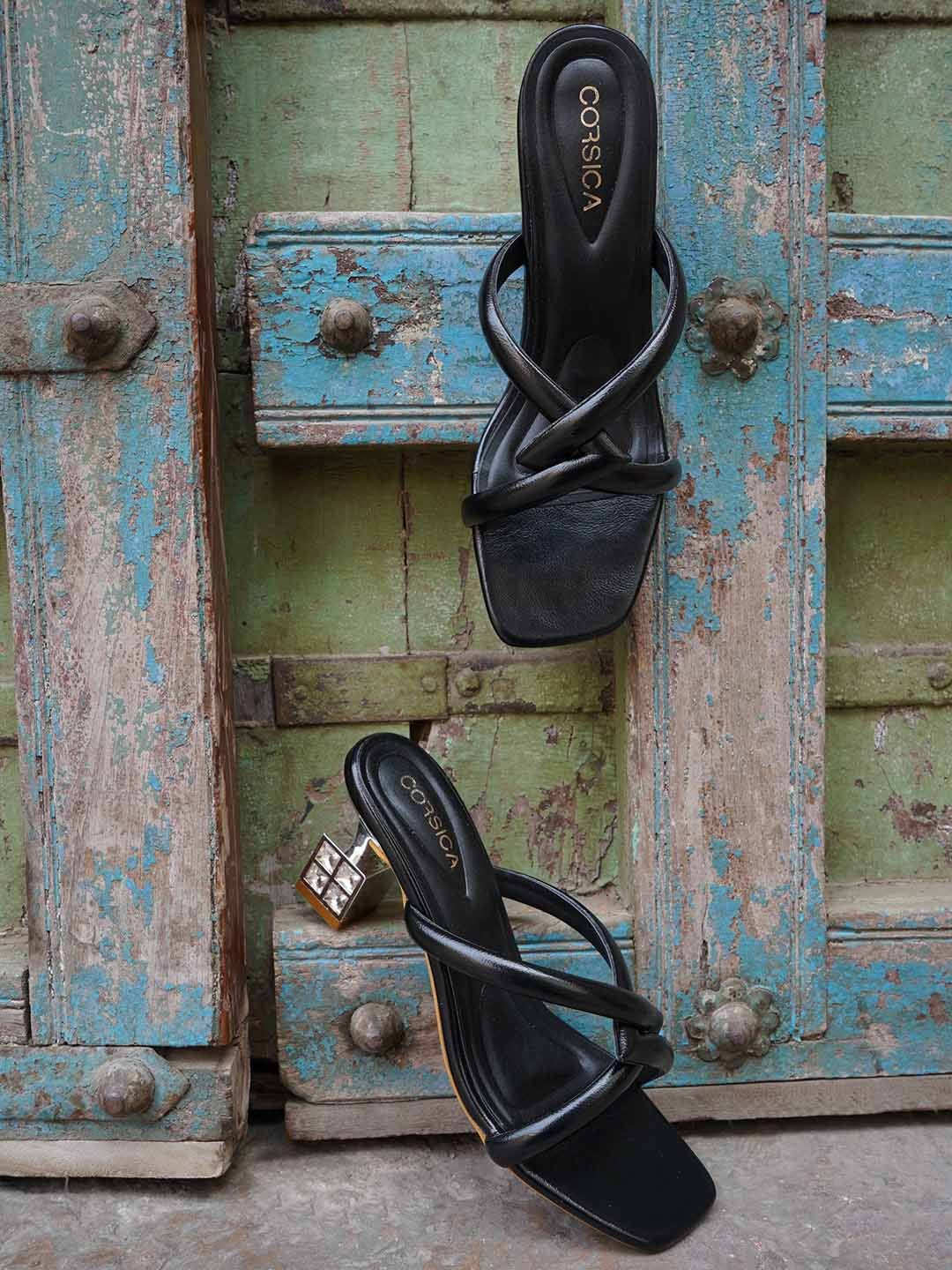 CORSICA Embellished Open Toe Block Heels