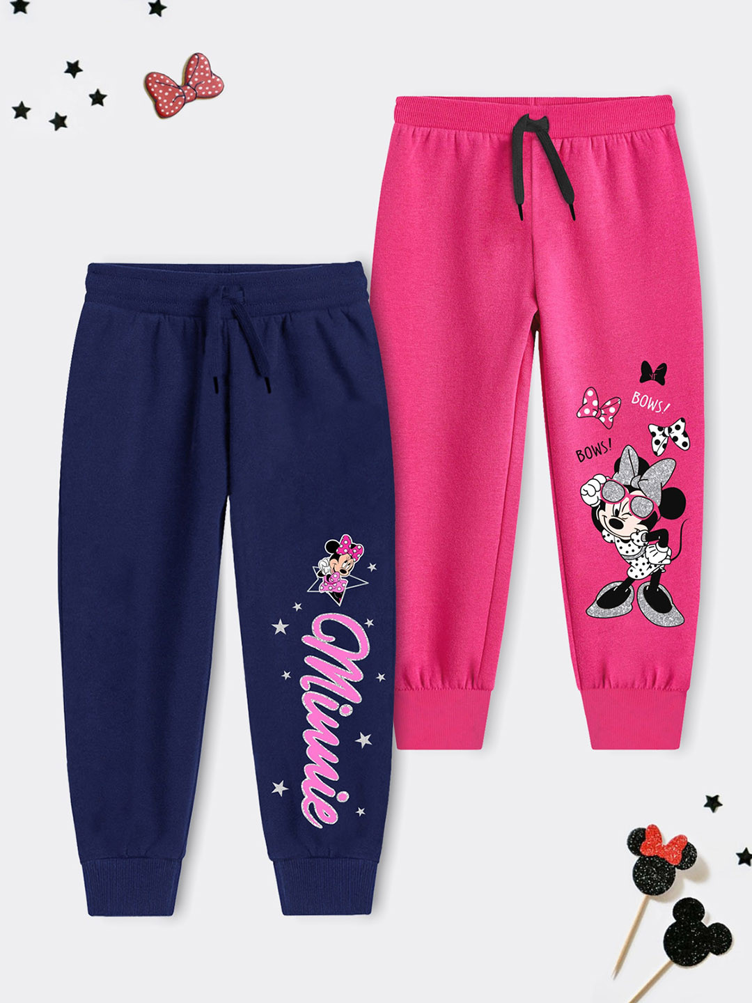 YK Disney Girls Pack Of 2 Minnie Mouse Printed Cotton Joggers