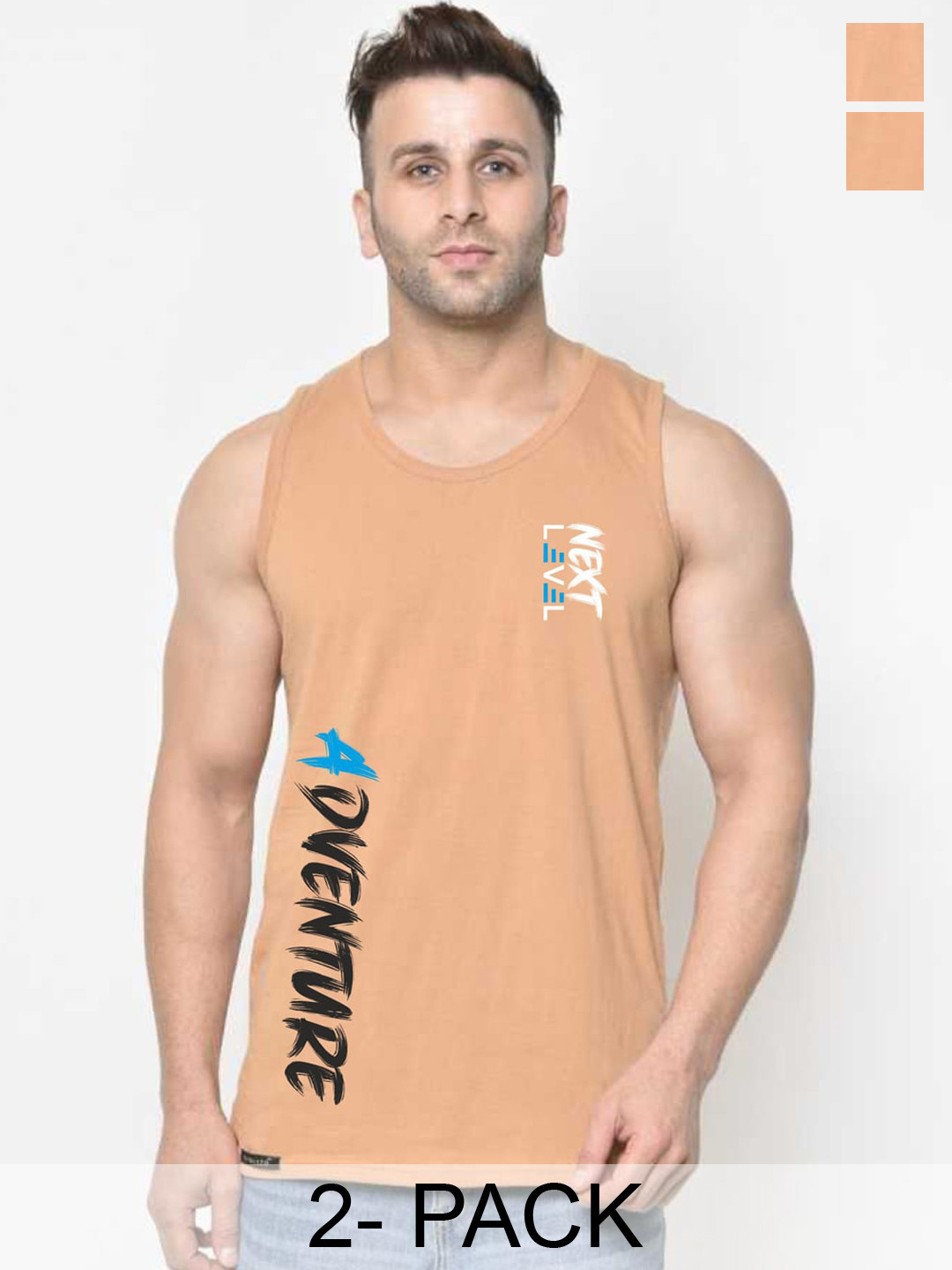 SLOWLORIS Pack Of 2 Bio-Wash Combed Cotton Innerwear Vest SL26 (RUST KEEP) (RUST ADV)