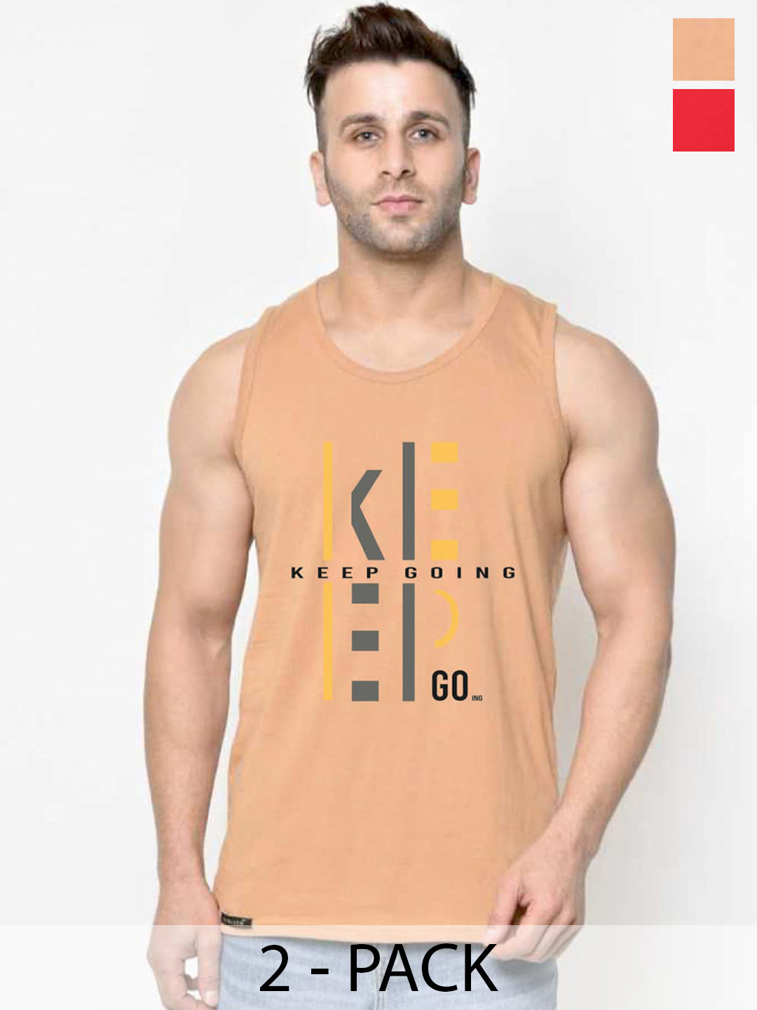 SLOWLORIS Pack Of 2 Printed Gym Innerwear Vests SL26 (RUST KEEP) (BLACKRED ADV)