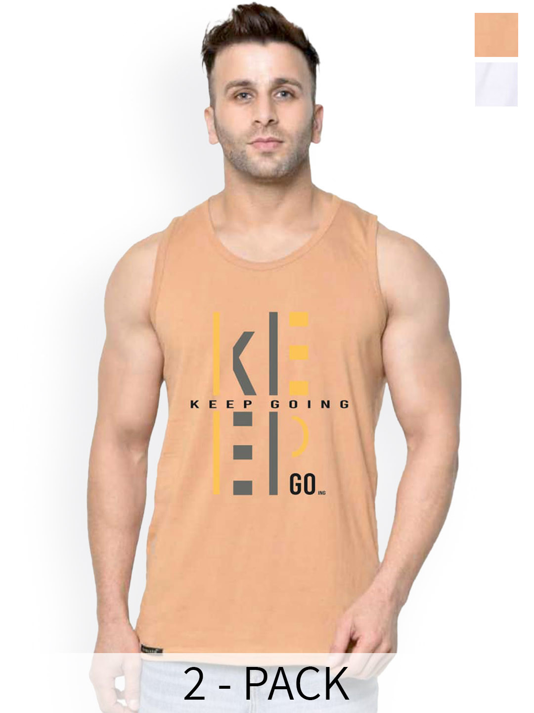 SLOWLORIS Pack Of 2 Bio-Wash Combed Cotton Innerwear Vest SL26 (RUST KEEP) (WHITE ADV)