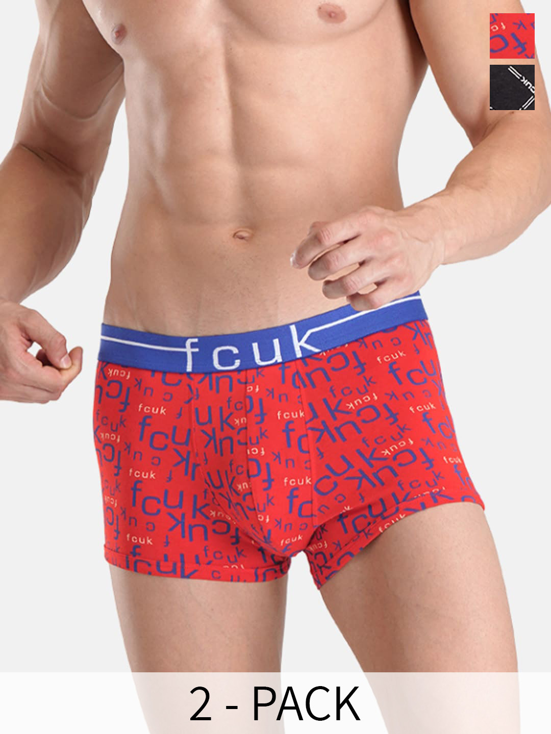 FCUK Pack Of 2 Printed Antimicrobial Cotton Trunks TOT-02-JTBLK1-FRAOP