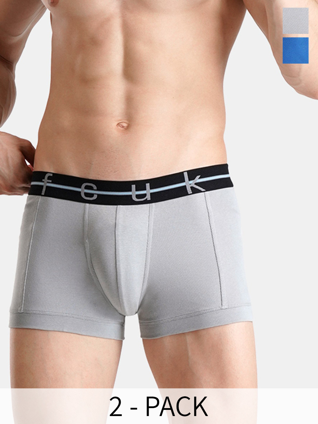 FCUK Pack Of 2 Antimicrobial Cotton Trunks NOR-T-02-ULGRY-TRBL