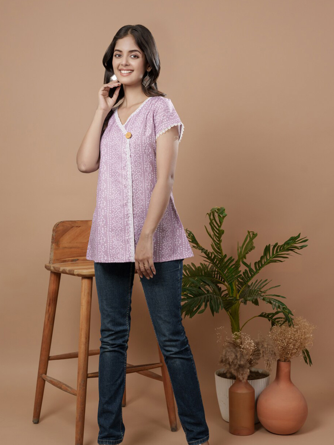 WEAVLLITE Ethnic Motifs Printed Cotton Tunic