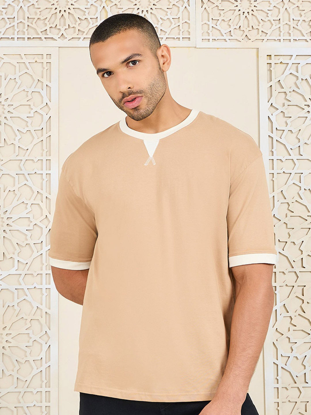Styli Men Oversized Contrast Rib Ringer T-shirt
