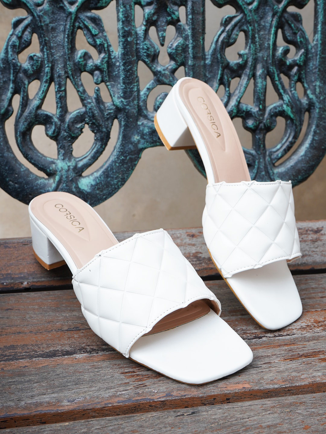 CORSICA Textured Open Toe Block Heels