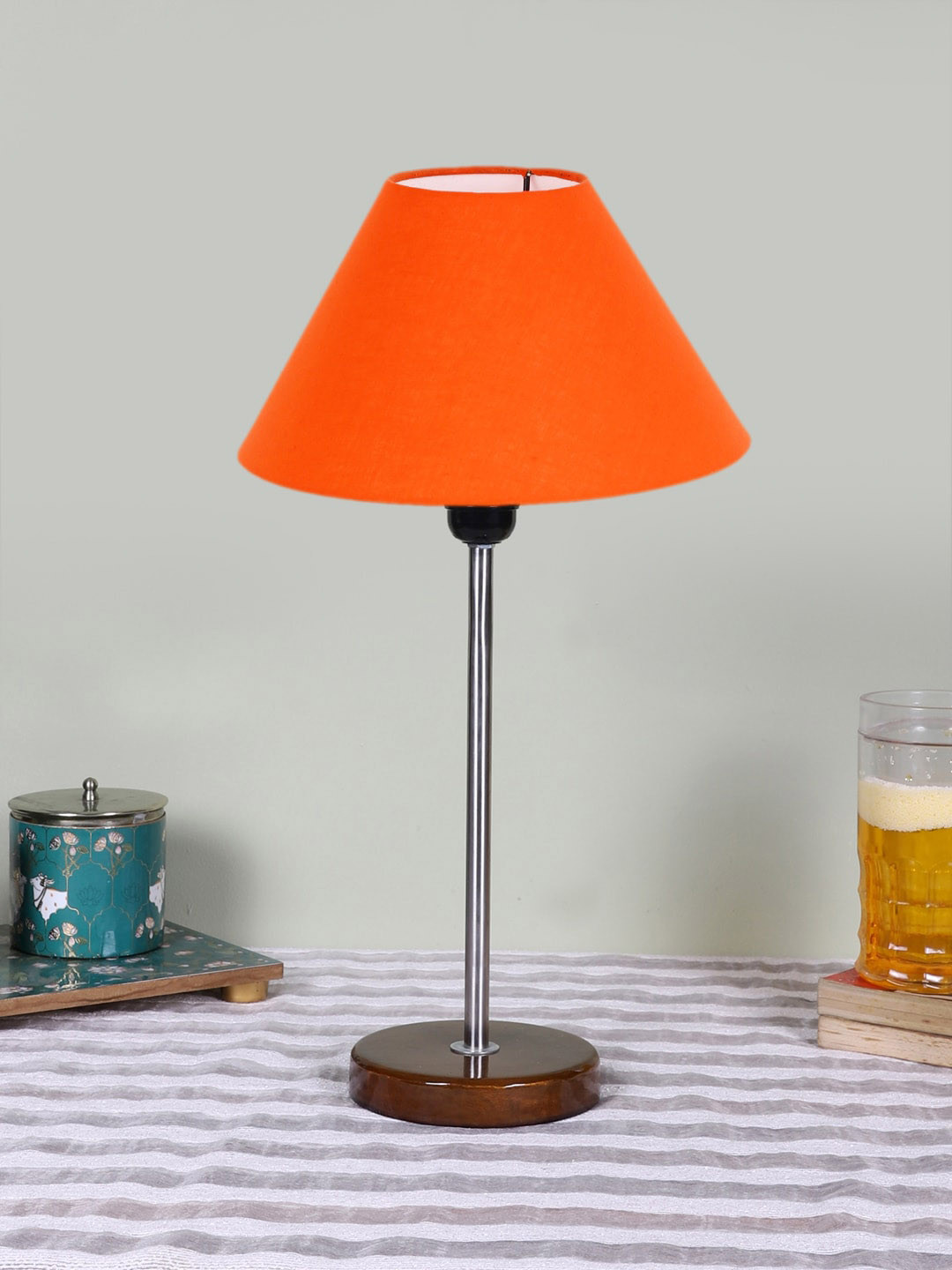 Devansh Orange Frustum Wooden Table Lamp