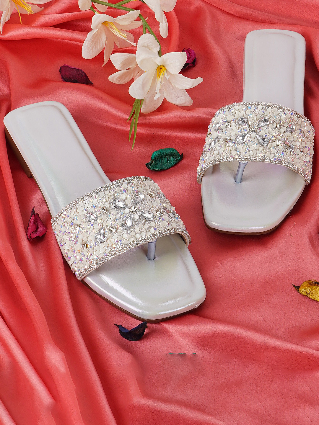 BAESD Embellished Open Toe Flats
