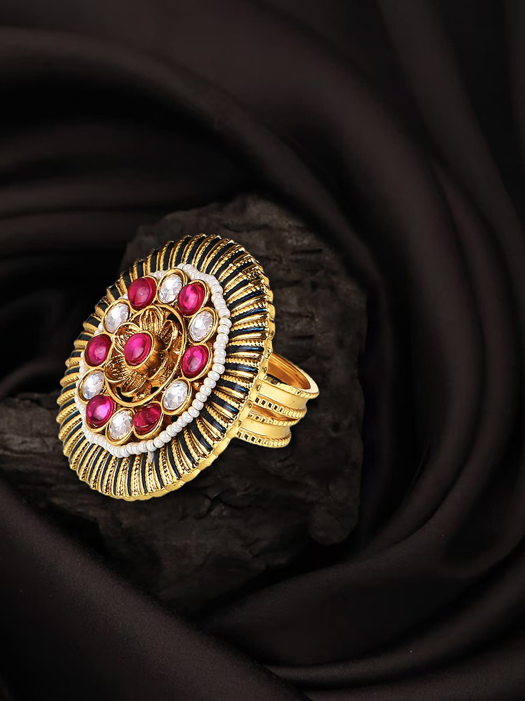 Anouk Gold-Toned 24CT Gold-Plated Stone-Studded Ring