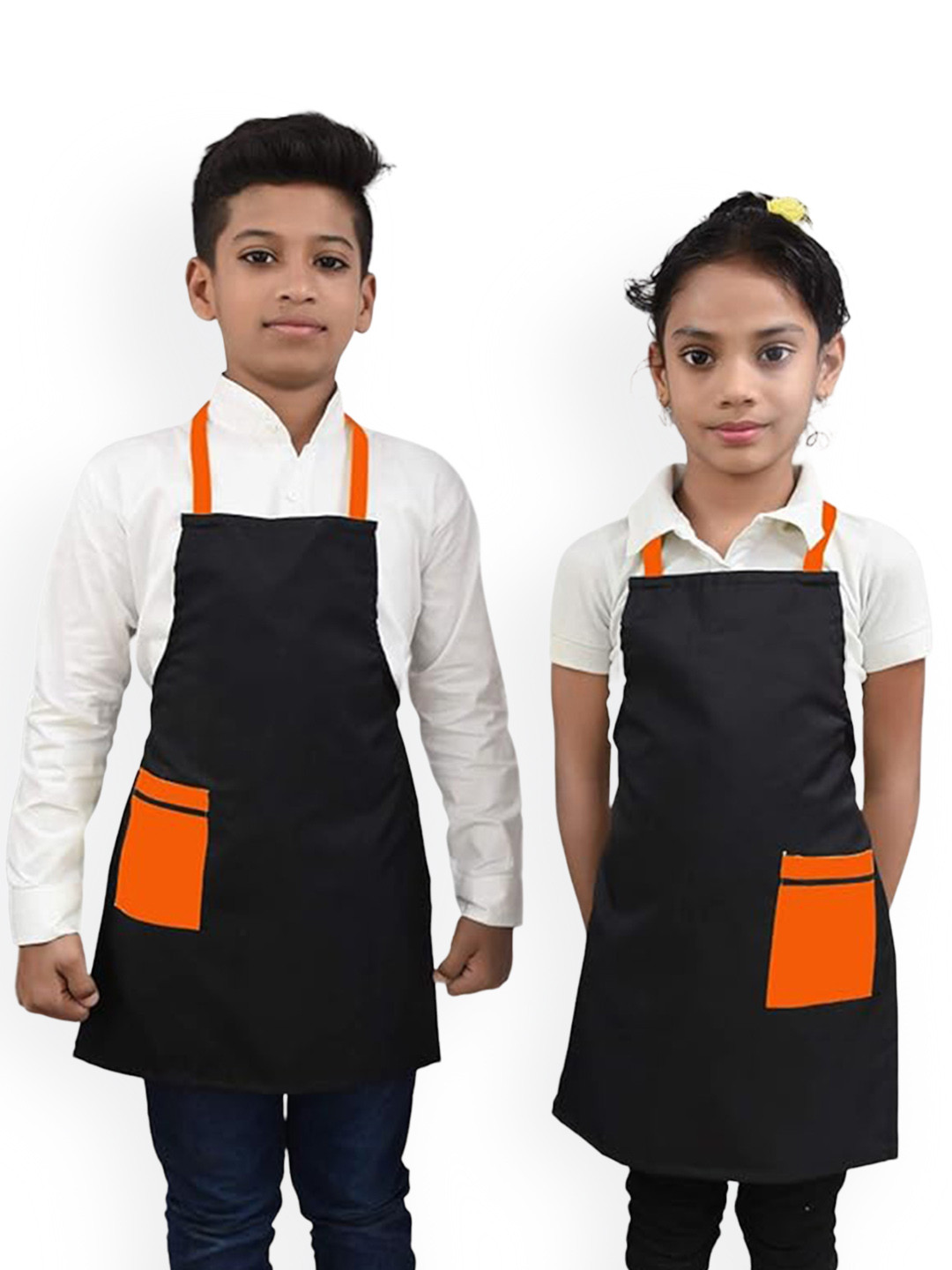 SWITCHON Black & Orange-colored 2 Pieces Waterproof Kitchen Aprons