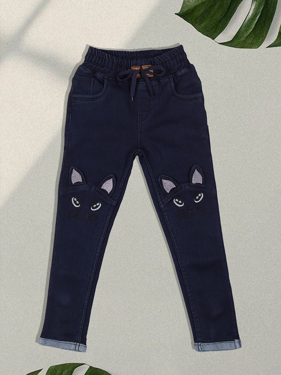 A-Okay Kids Embroidered High-Rise Denim Jogger Fit Jeans