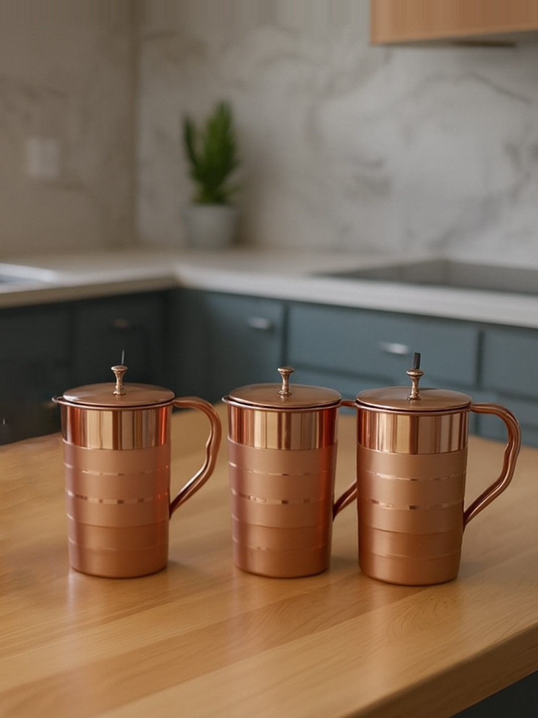 Kuber Industries 3 Pieces Copper Jug with Lid 1.5L each