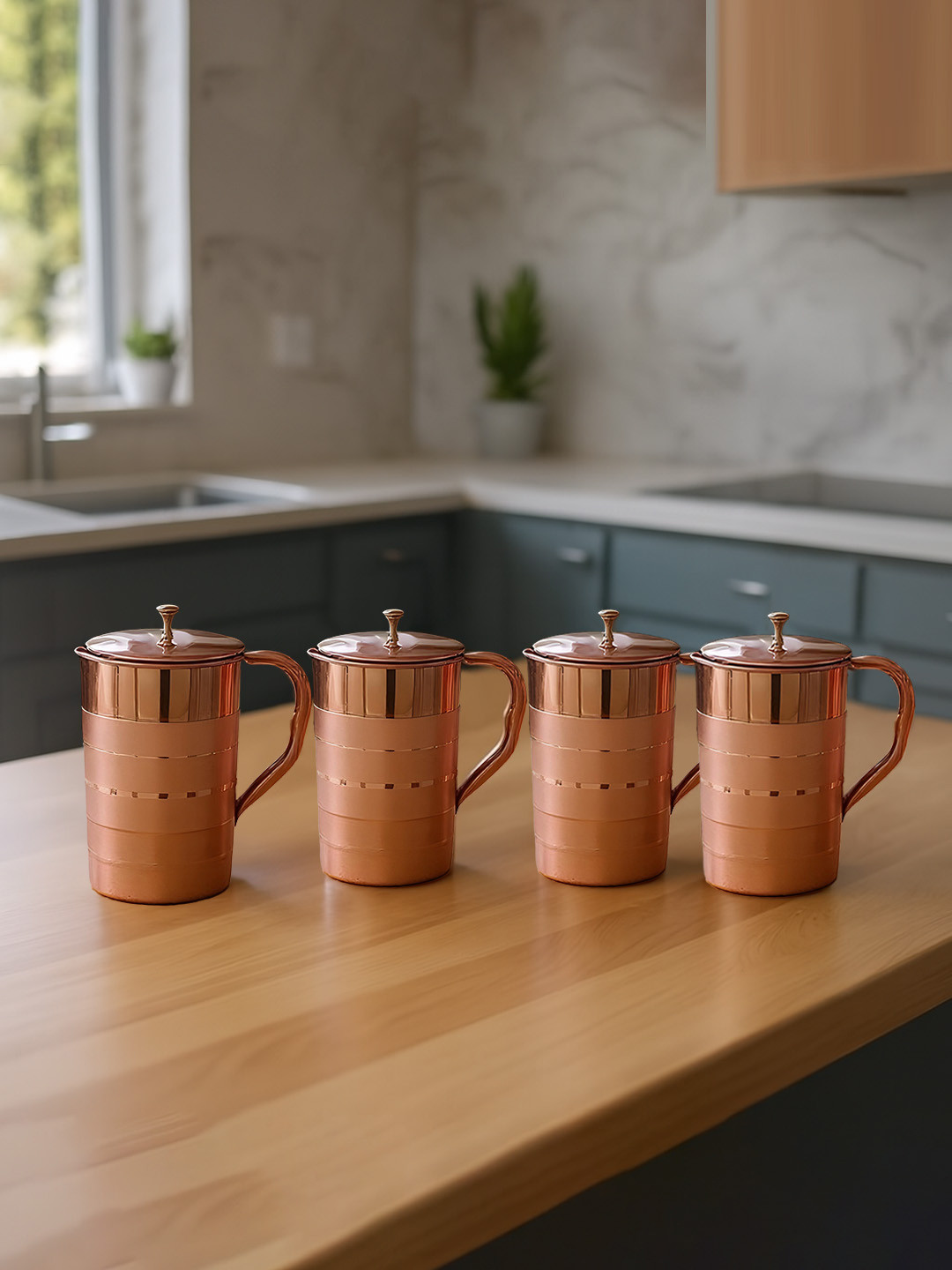 Kuber Industries 4 Pieces Copper Jug with Lid 1.5L each