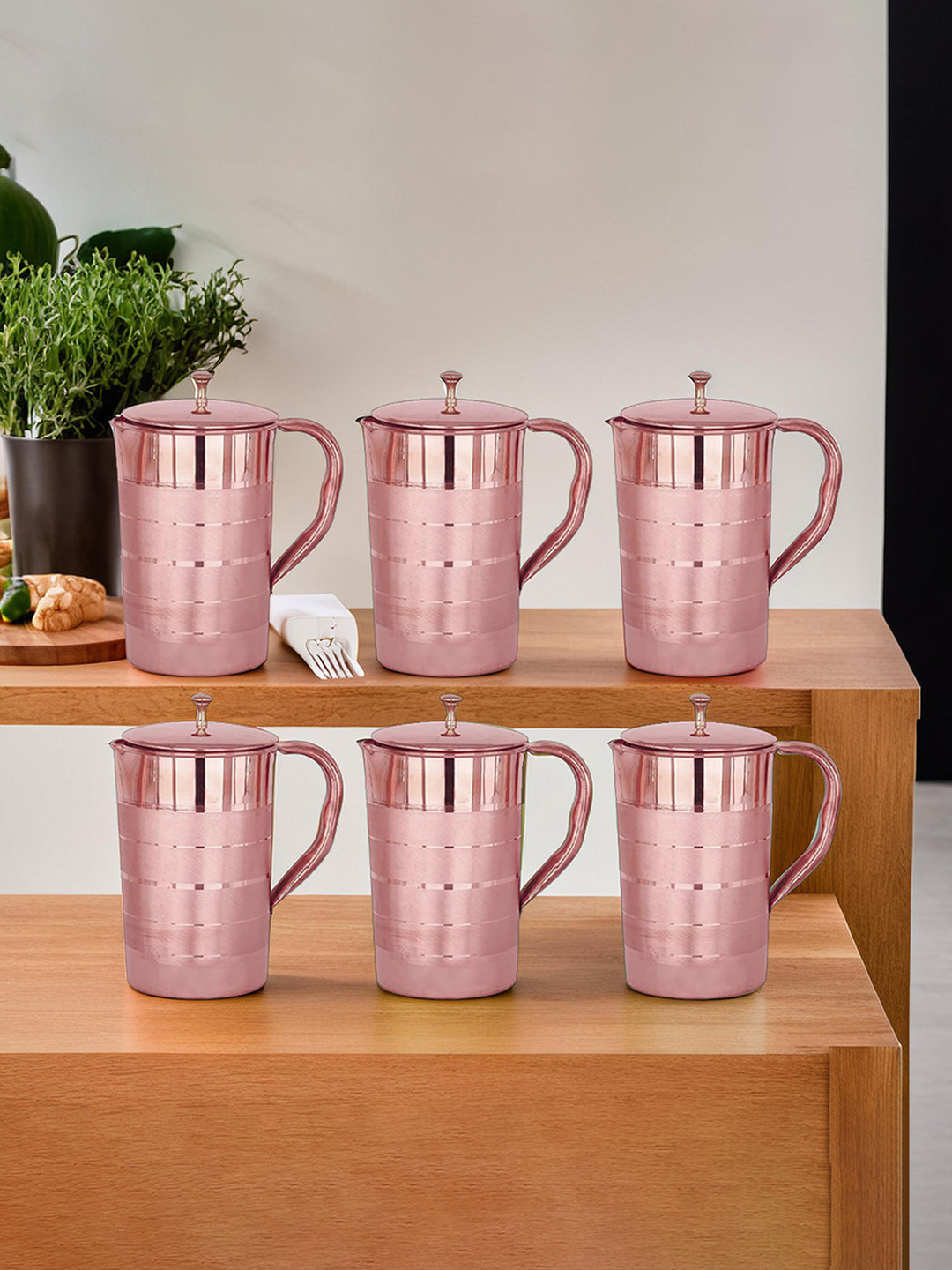 Kuber Industries 6 Pieces Copper Jug with Lid 1.5 L each