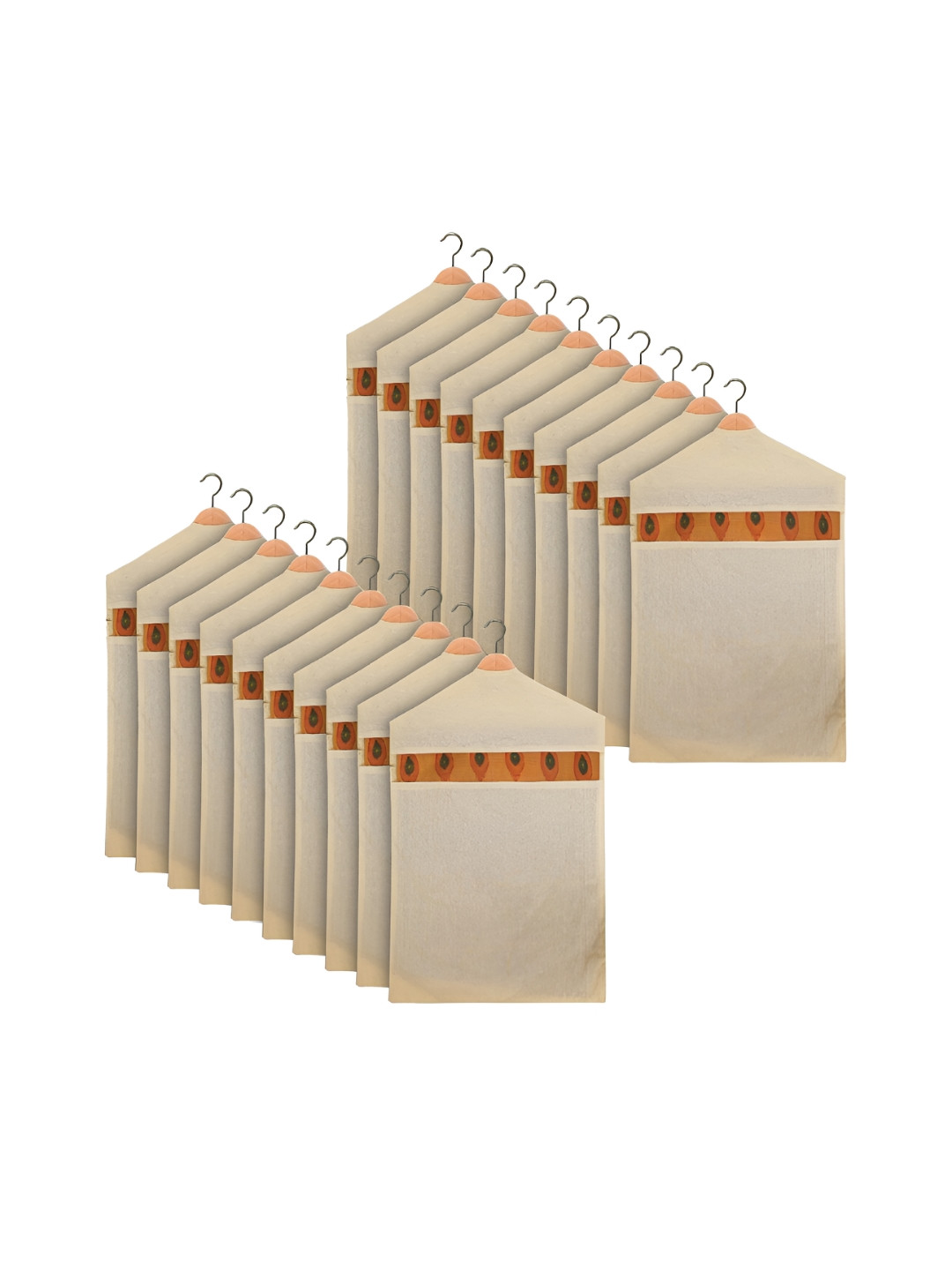 Kuber Industries Cream-Coloured 20 Pieces Hanging Saree Bag with Zip Wardrobe Organisers
