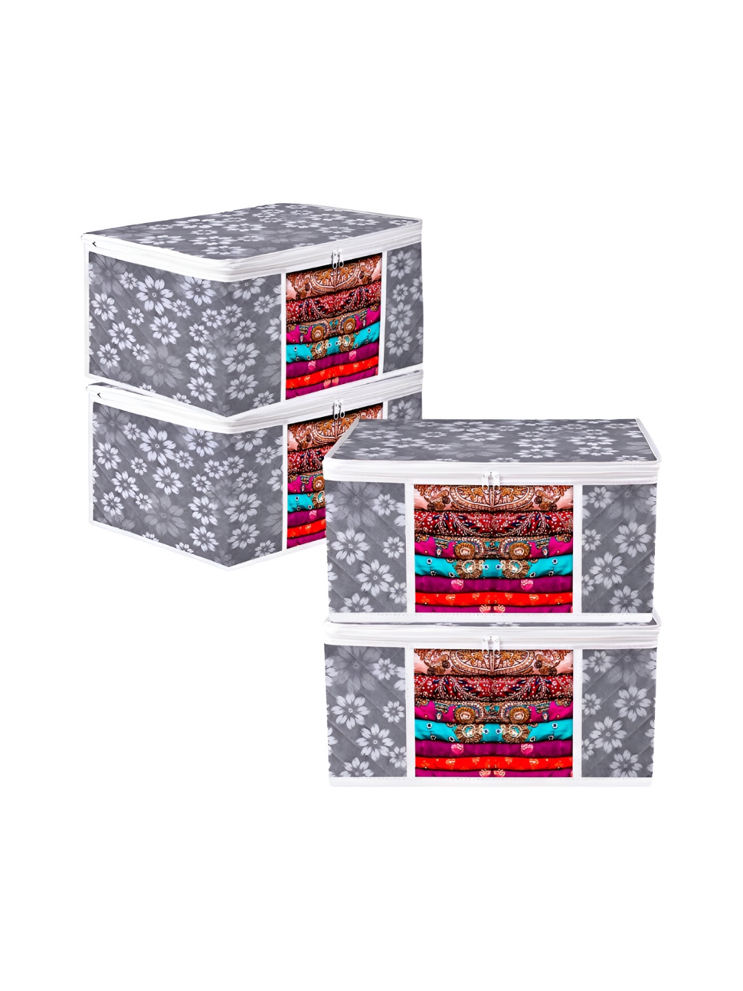 Kuber Industries Grey & White 4 Pieces Regular Multi-Utility Organisers