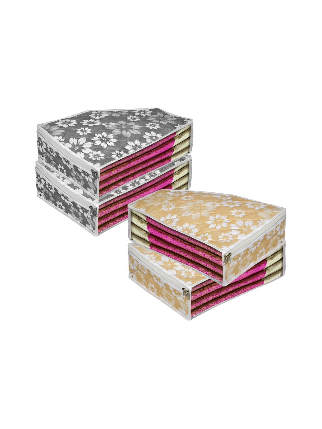 Kuber Industries Grey & Yellow 4 Pieces Regular Multi-Utility Organisers