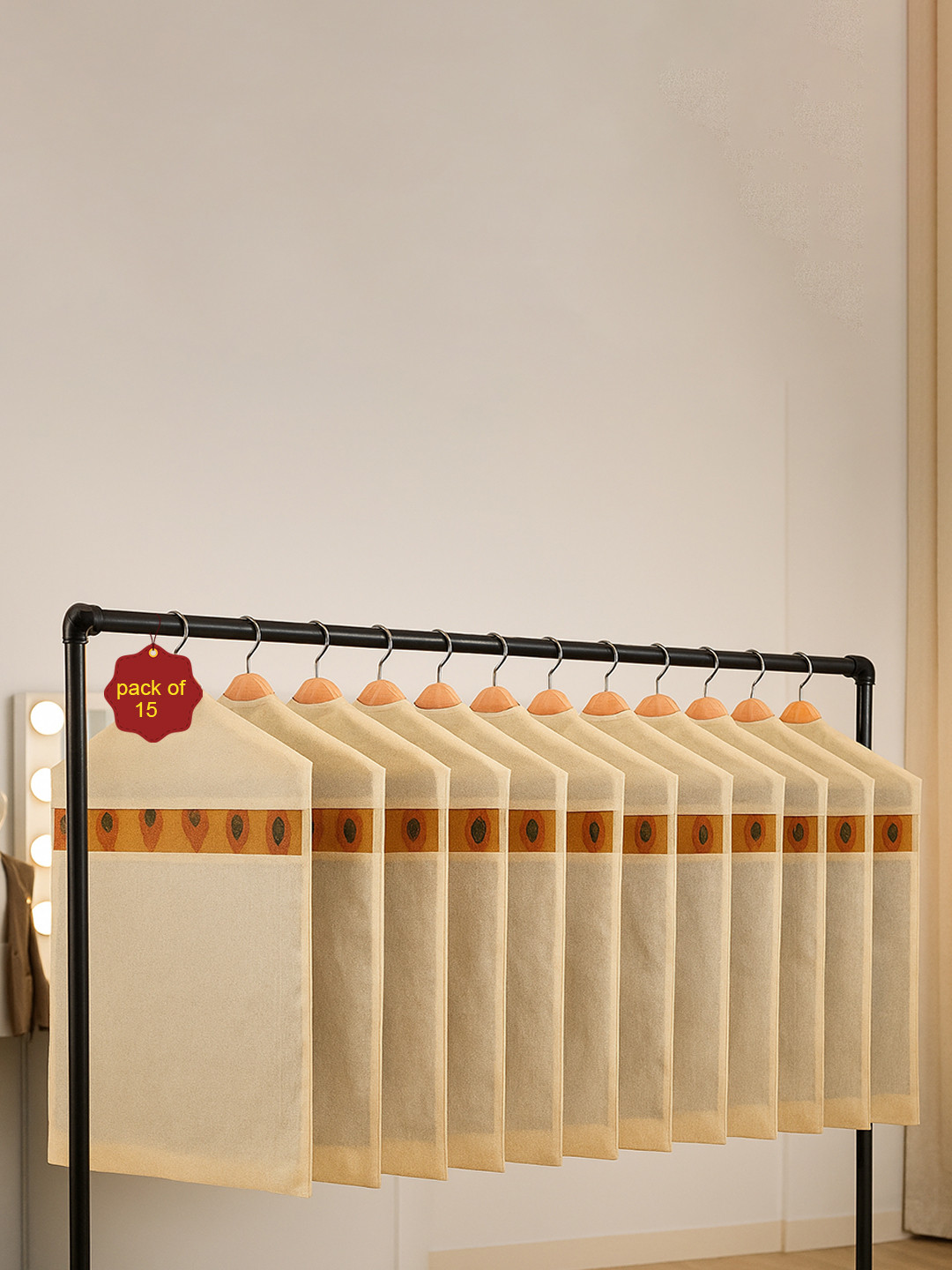 Kuber Industries Cream 15 Pieces Cotton Suit Organisers