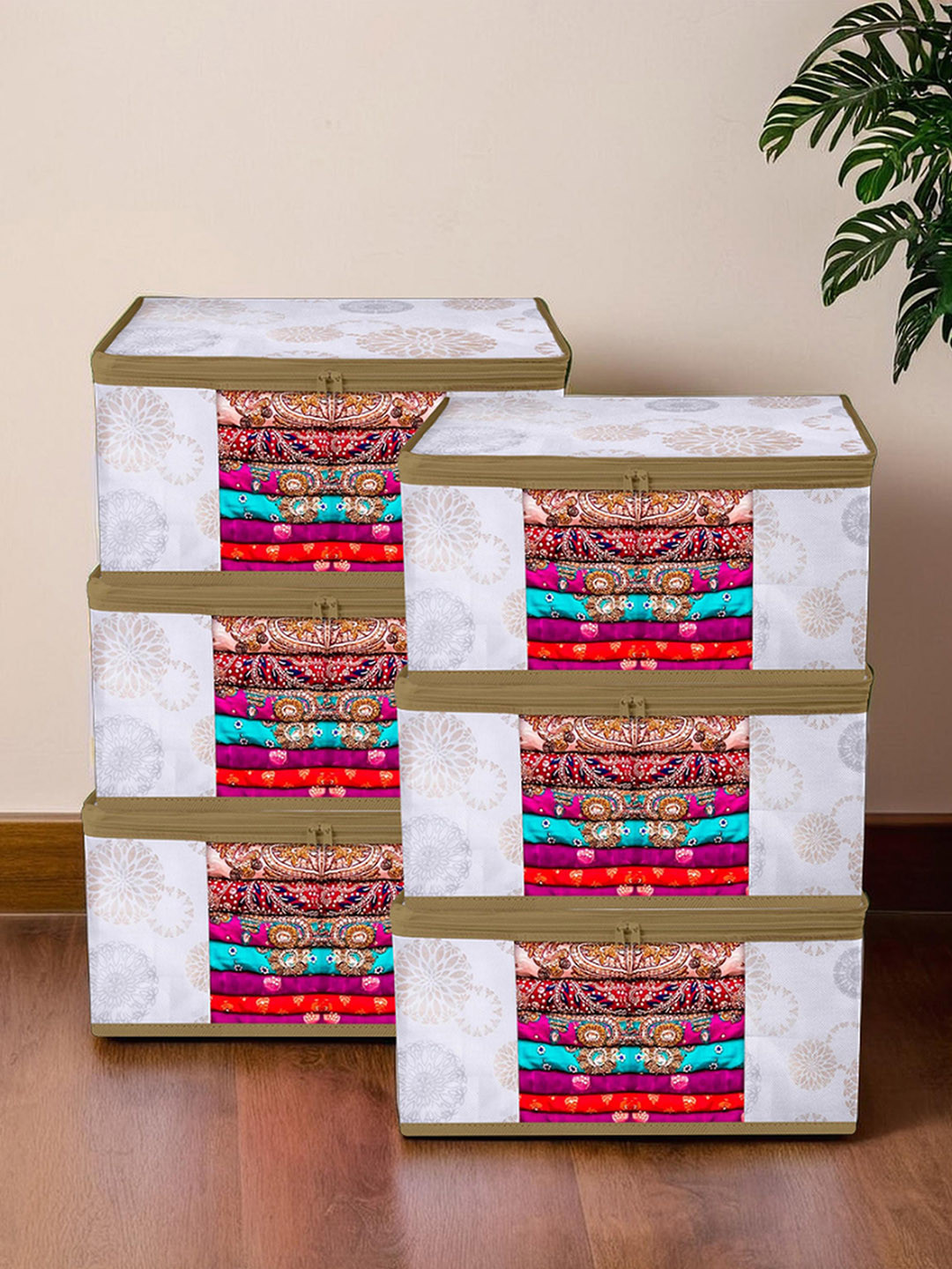 Kuber Industries 6 Pcs Saree Storage Bag for Clothes Wardrobe Cloth Organizer