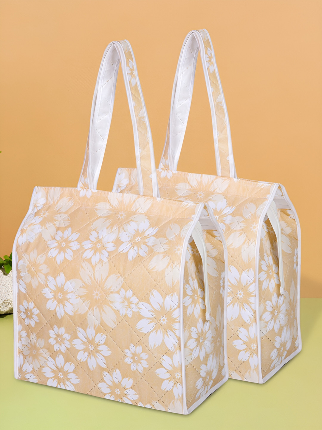 Kuber Industries Gold-Toned 2 Pieces Printed Fabric Handbag Organisers