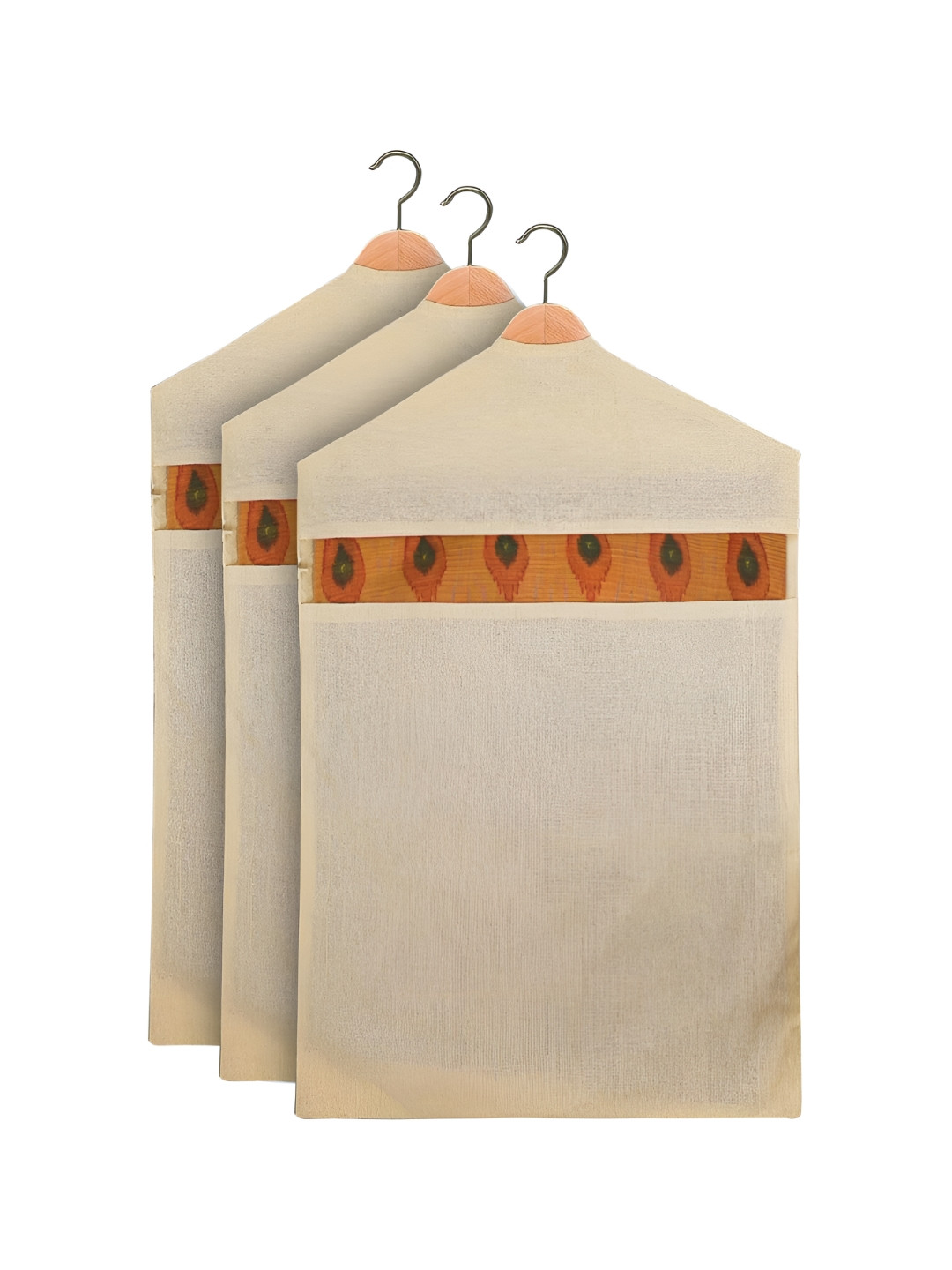 Kuber Industries Cream-Coloured 3 Pieces Printed Fabric Multi-Utility Organisers