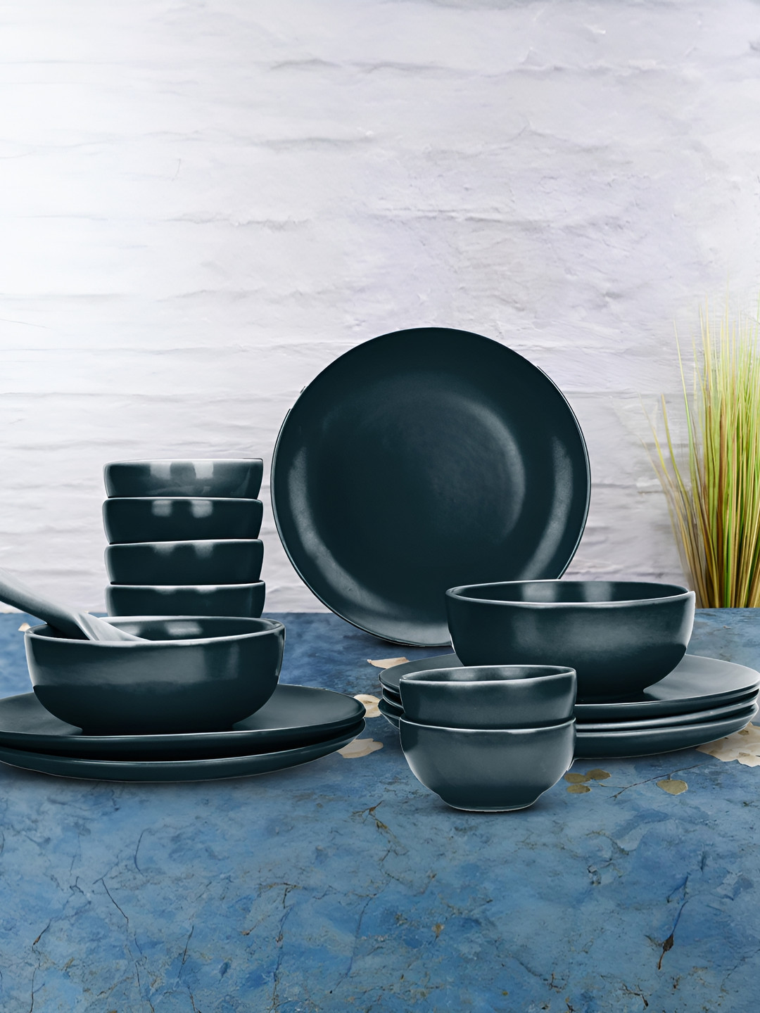 UMAI Teal 15 Pieces Ceramic Glossy Dinner Set