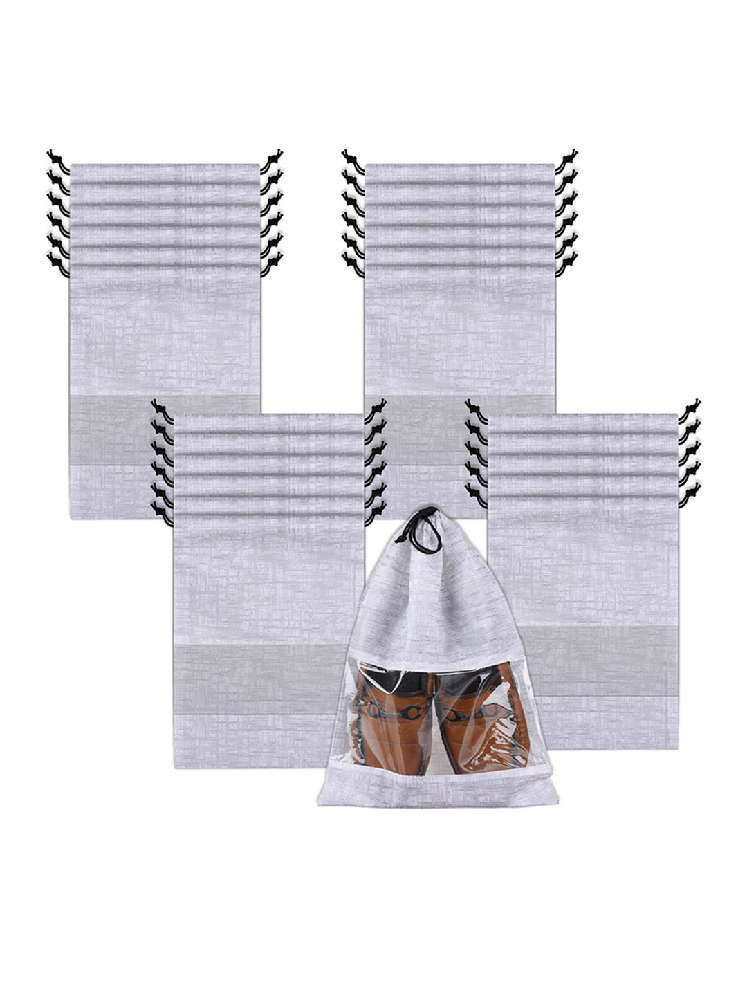Kuber Industries 24 Pcs Grey Transparent Window Shoe Cover Bags