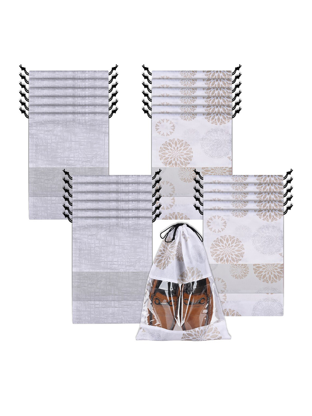Kuber Industries 24 Pcs Grey & White Transparent Window Shoe Cover Bags