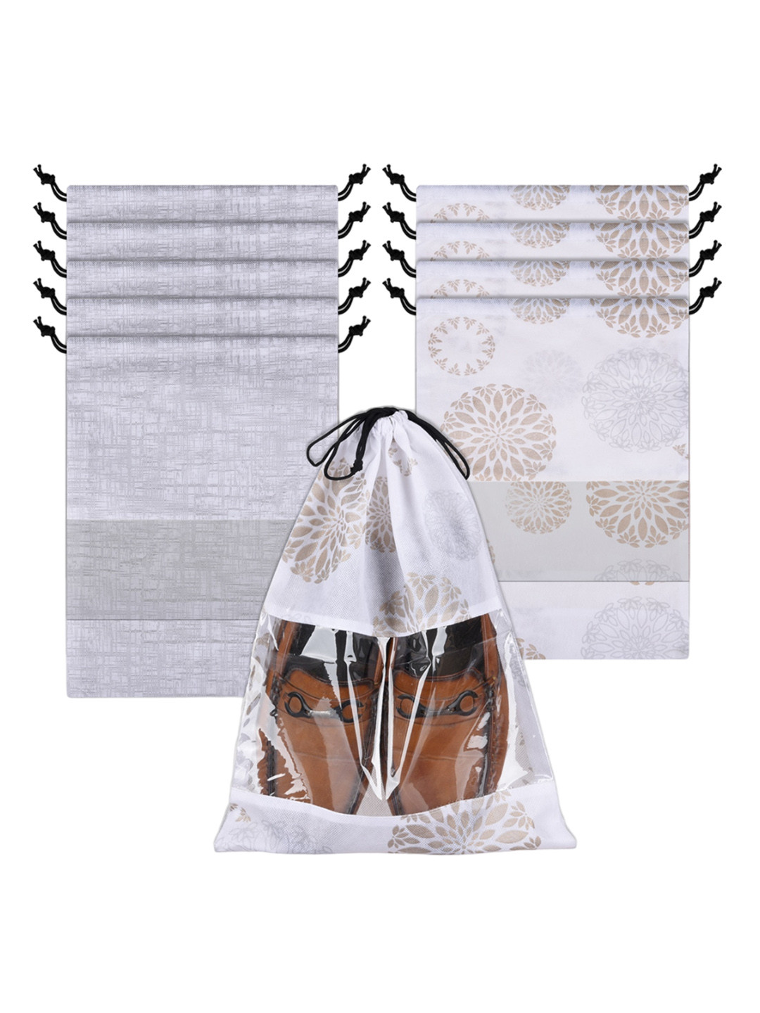 Kuber Industries 10 Pcs Grey & White Transparent Window Shoe Cover Bags