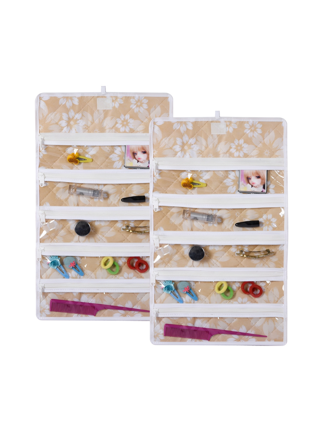 Kuber Industries Gold-Toned 2 Pieces 5 Pocket Makeup Organiser With Velcro