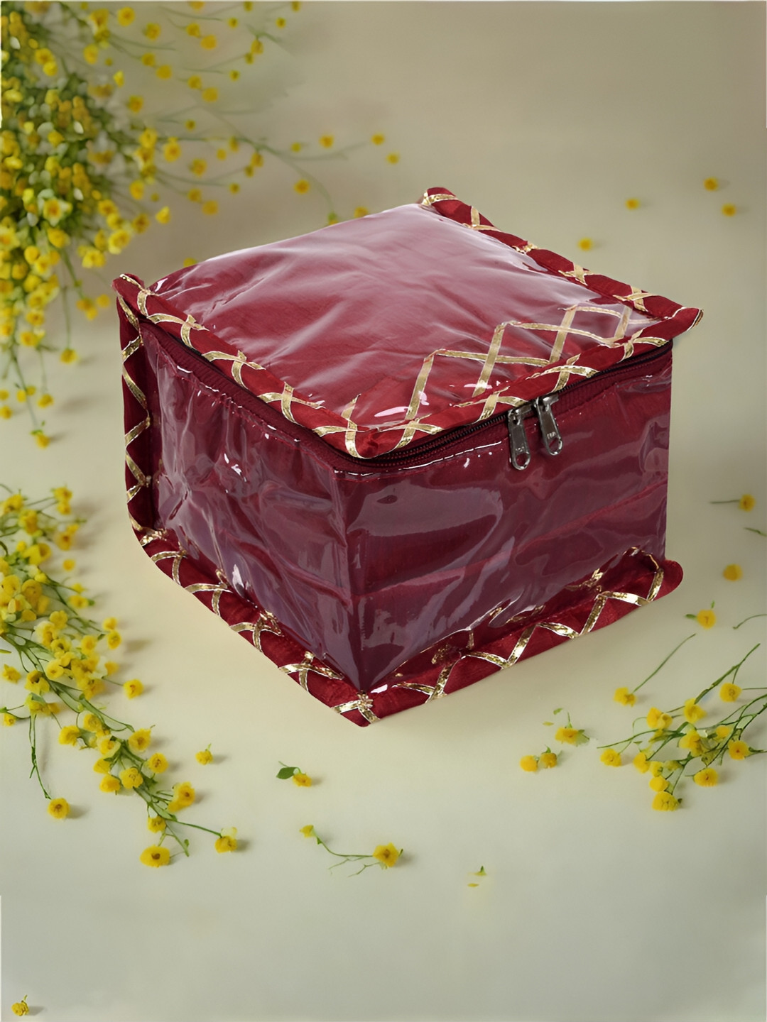 Kuber Industries Maroon Printed Fabric 10 Detachable Jewellery Organiser