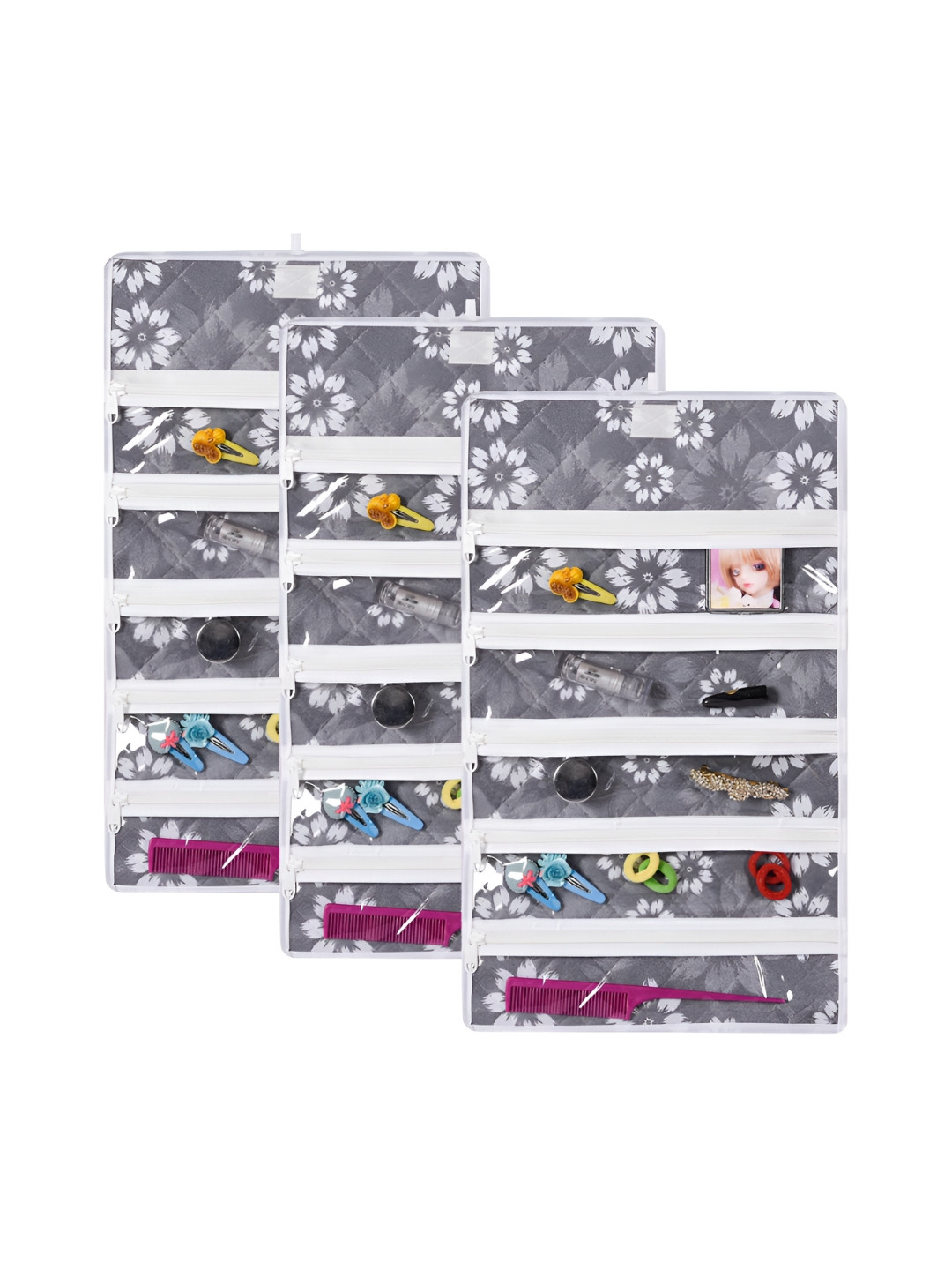 Kuber Industries Grey 3 Pieces 5 Pocket Hanging Makeup Organiser