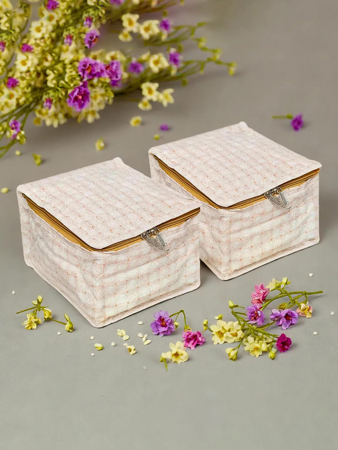 Kuber Industries Gold-Toned 2 Pieces Printed Fabric 10 Detachable Jewellery Organiser