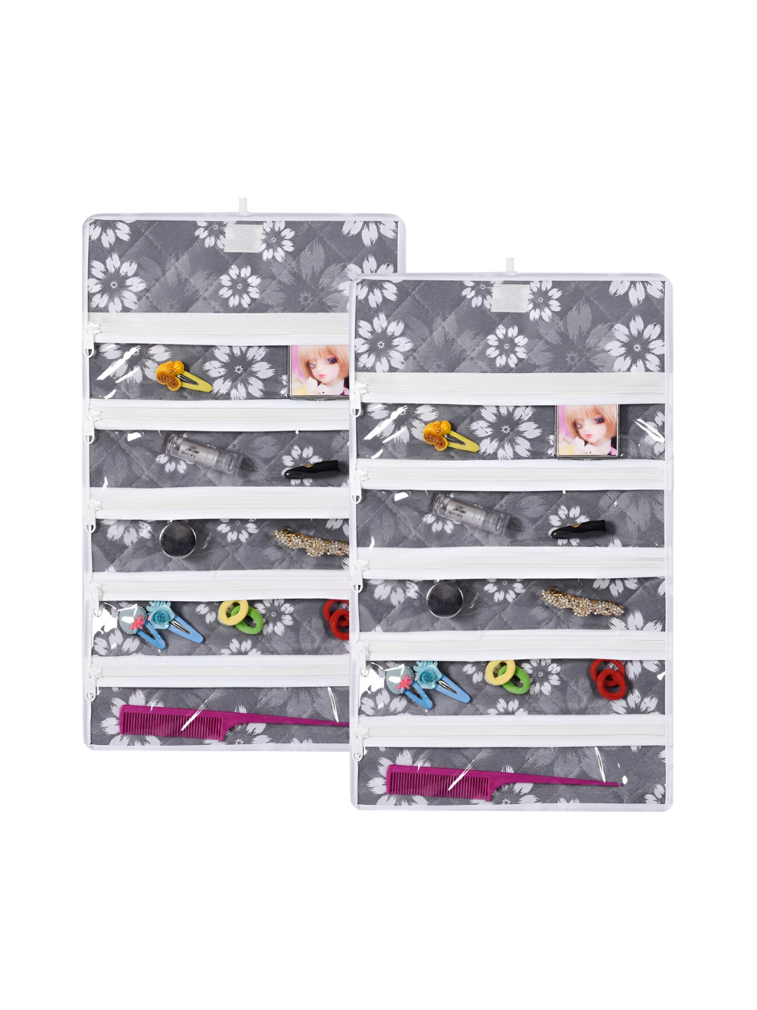 Kuber Industries Grey 2 Pieces 5 Pocket Makeup Organiser