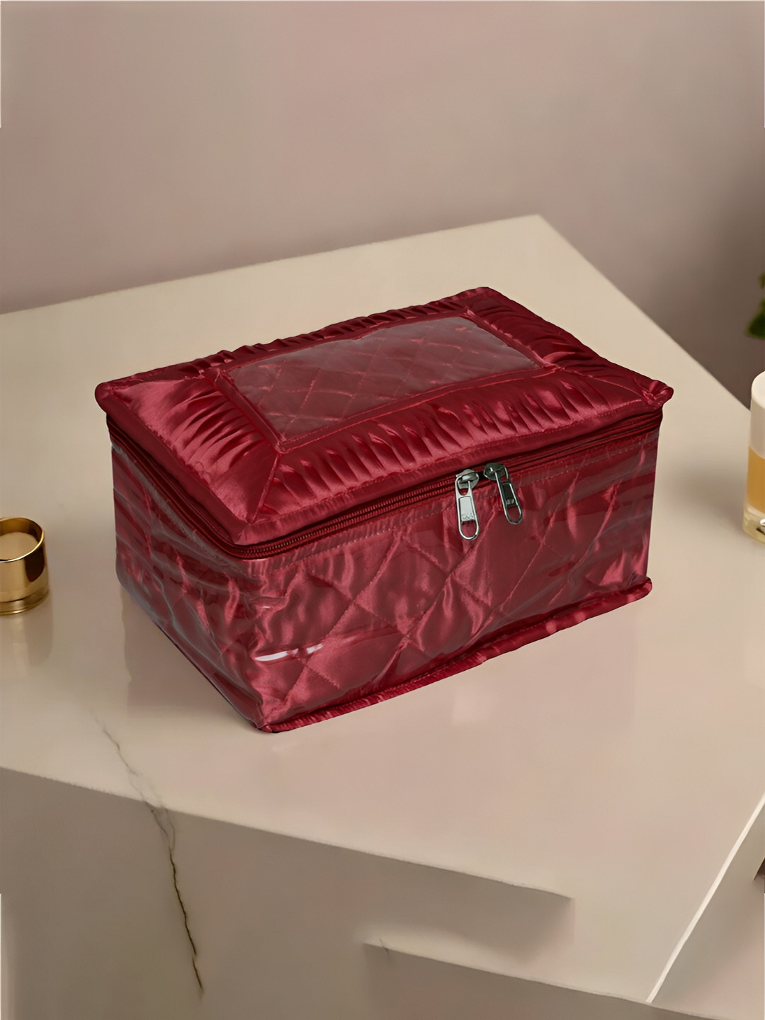 Kuber Industries Maroon Different Pouch Locker Frill Jewellery Kit Organiser