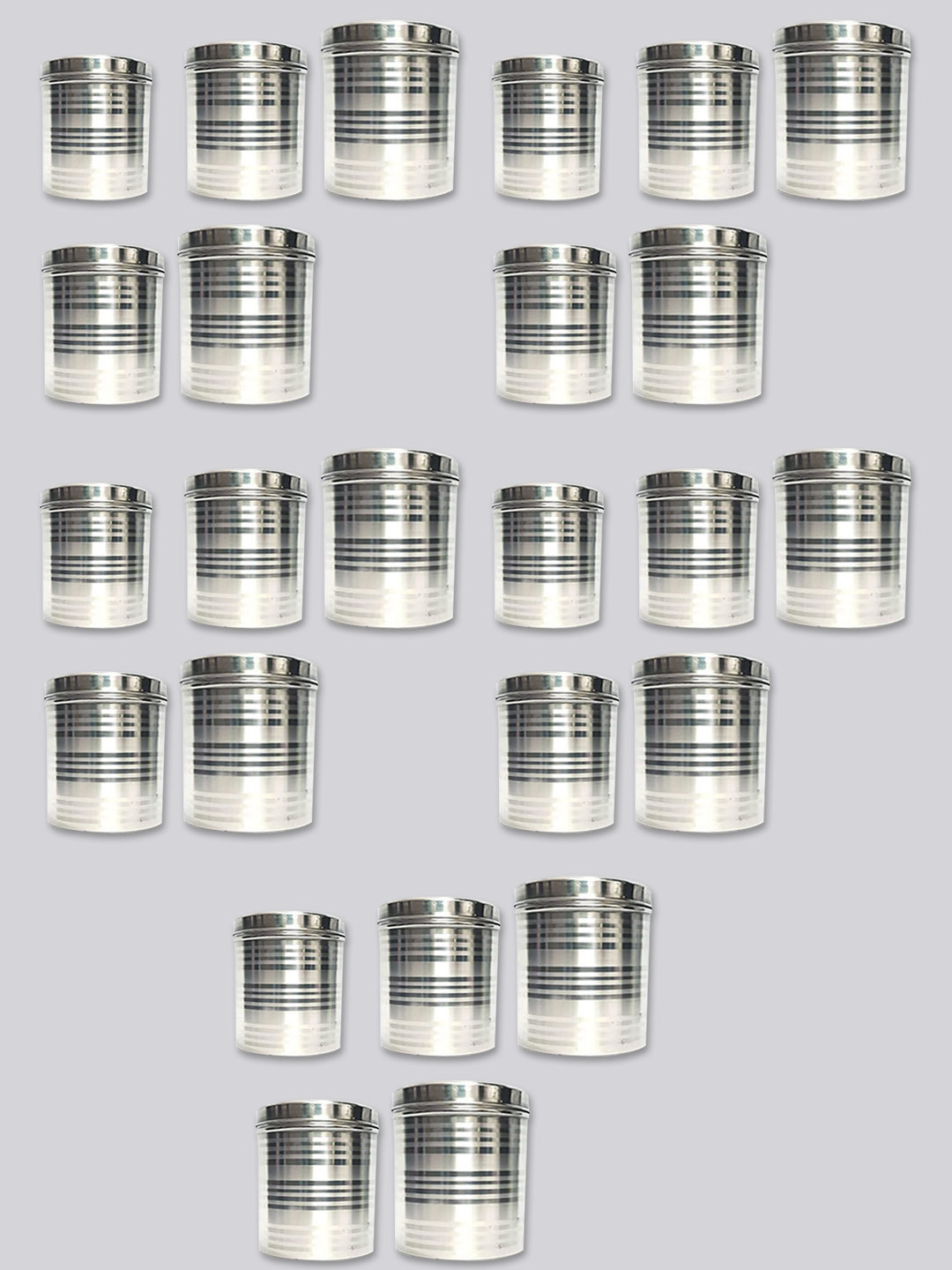 Kuber industries Silver Striped Stainless Steel Durable 25 Piece Flip Top Graduated Container