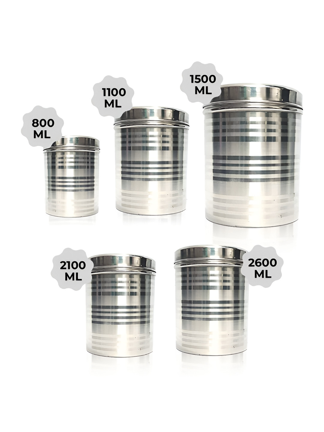 Kuber industries Silver Striped Stainless Steel Durable 10 Piece Screw Top Canister