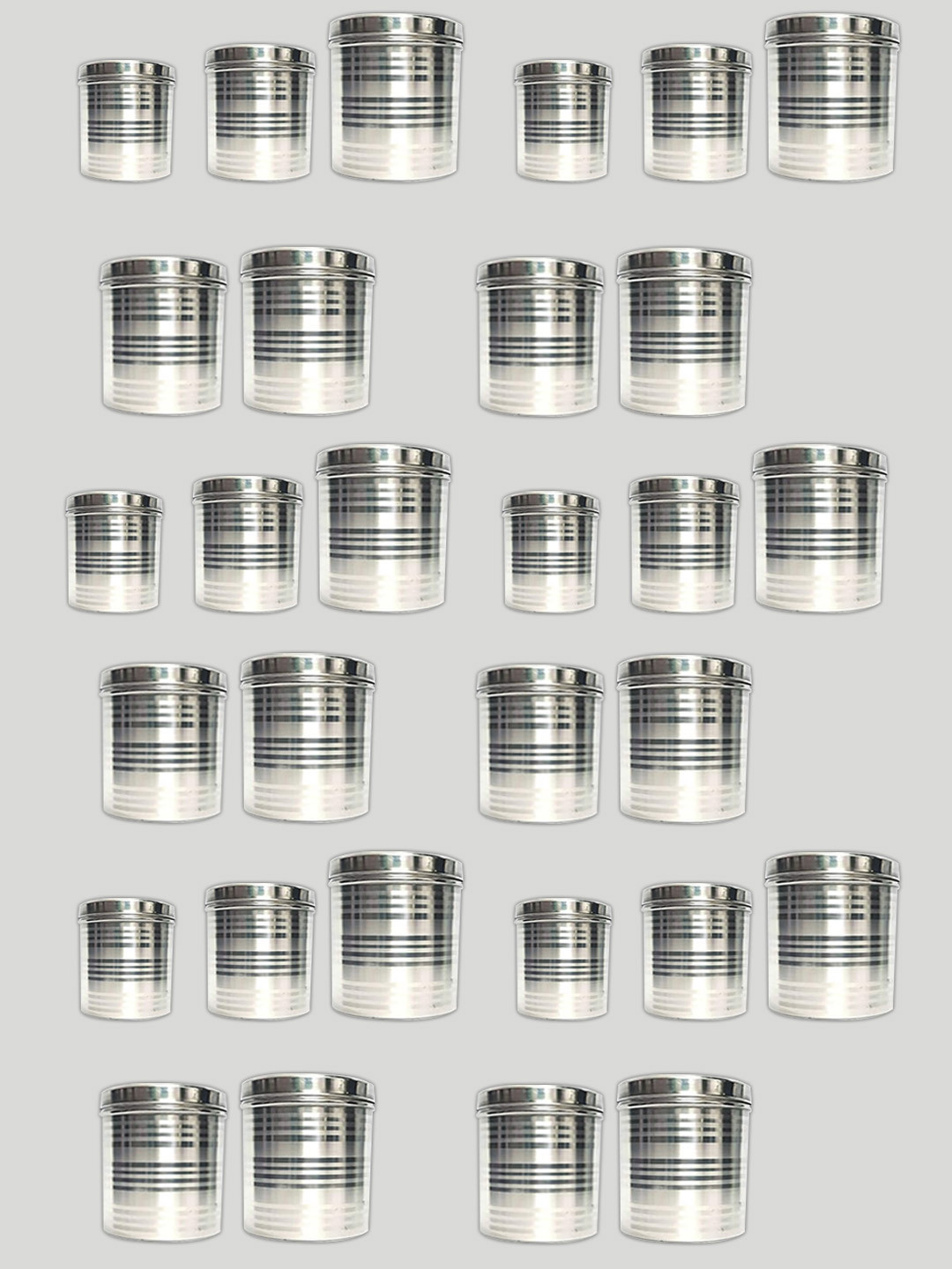Kuber industries Silver Striped Stainless Steel Durable 30 Piece Flip Top Canister