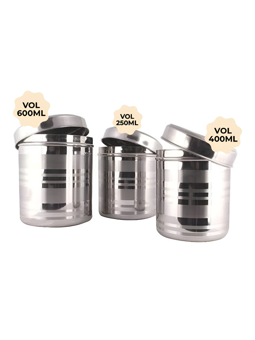 Kuber industries Silver Striped Stainless Steel 6 Piece Flip Top Canister
