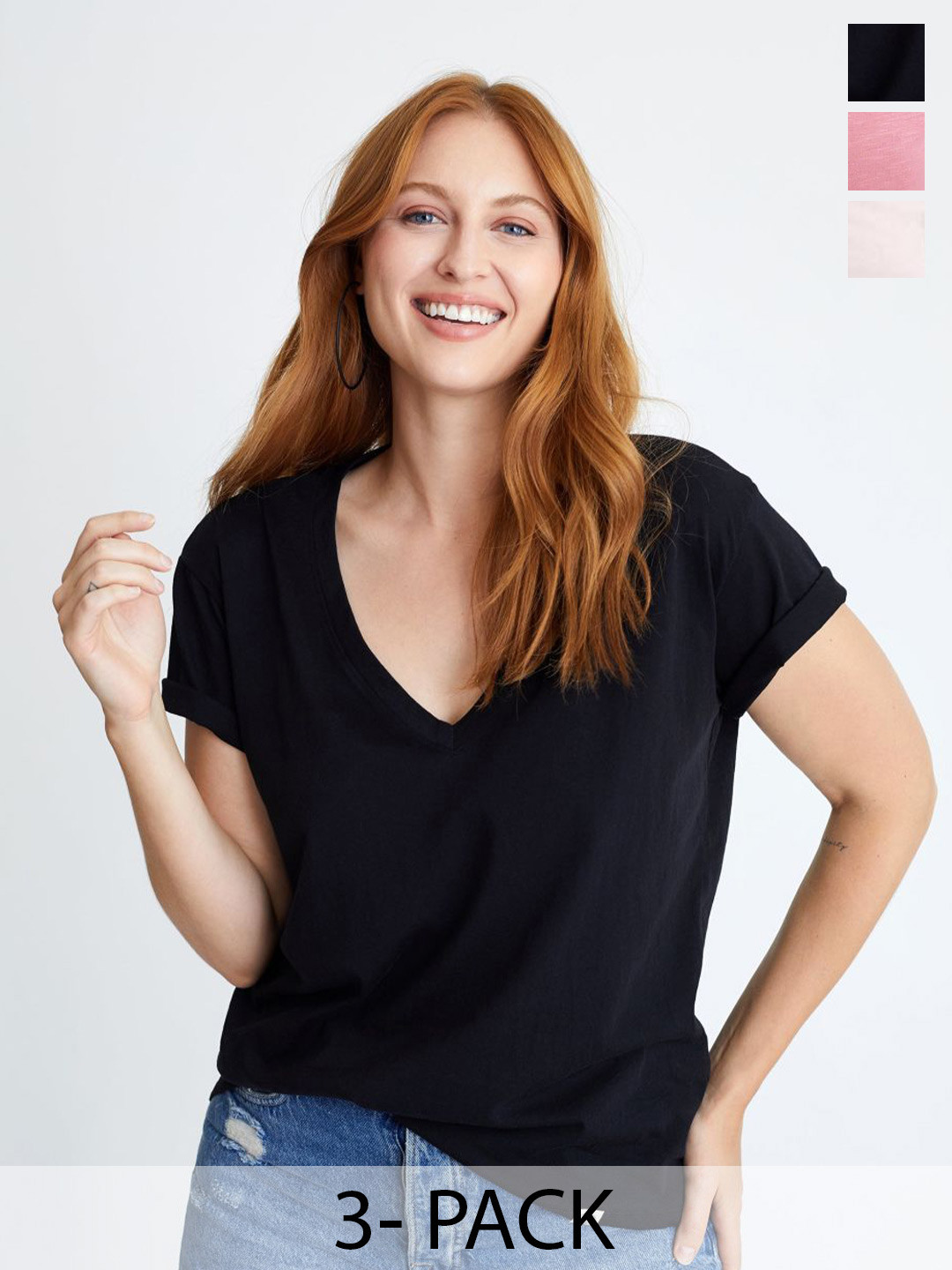 COLOR CAPITAL Pack Of 3 V-Neck Relaxed Fit T-Shirt