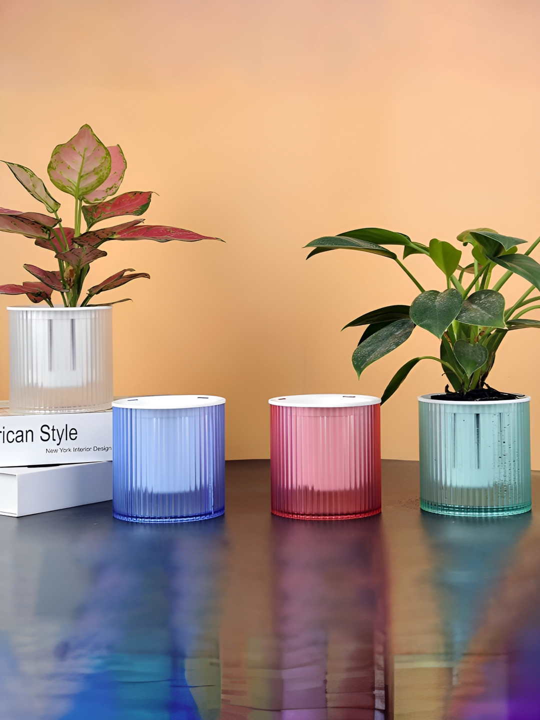 UMAI White & Pink 4 Pieces Self Watering Planters