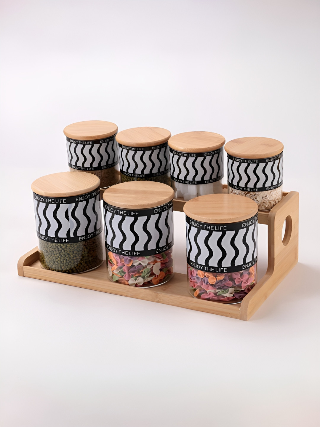 Umai Transparent Chevron Borosilicate Glass Microwave Safe 7 Piece Flip Top Graduated Container