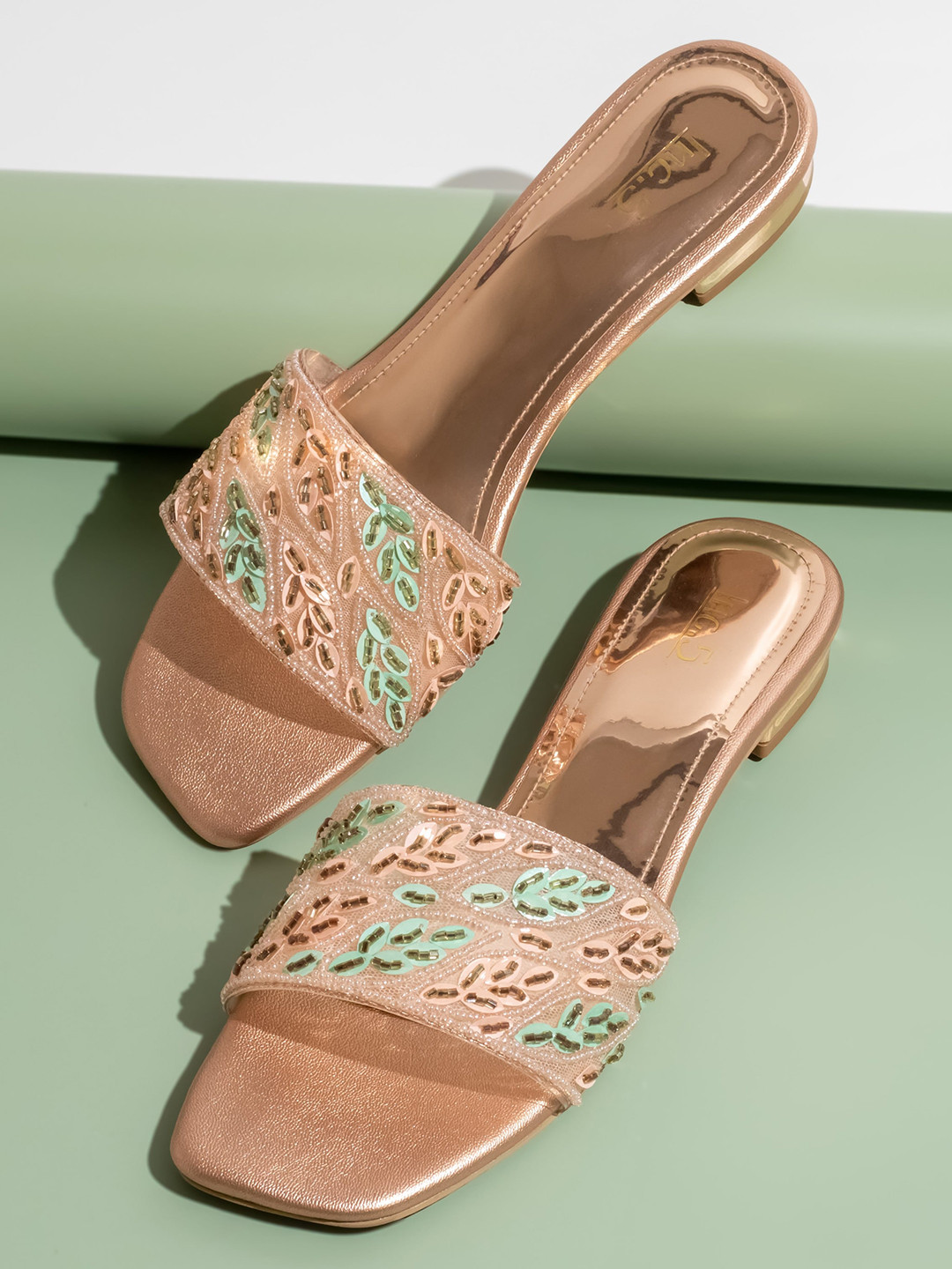 Inc 5 Embroidered Open Toe Flats