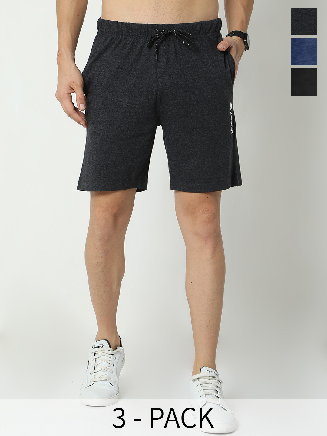 ARDEUR Men Pack Of 3 Training or Gym Cotton Sports Shorts