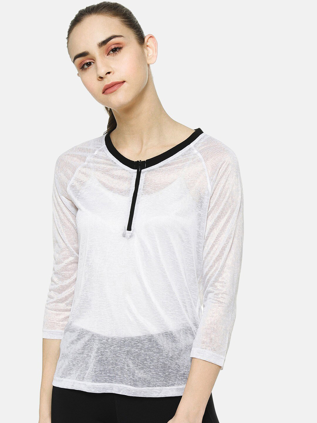 Campus Sutra Raglan Sleeves Sheer Cotton Top