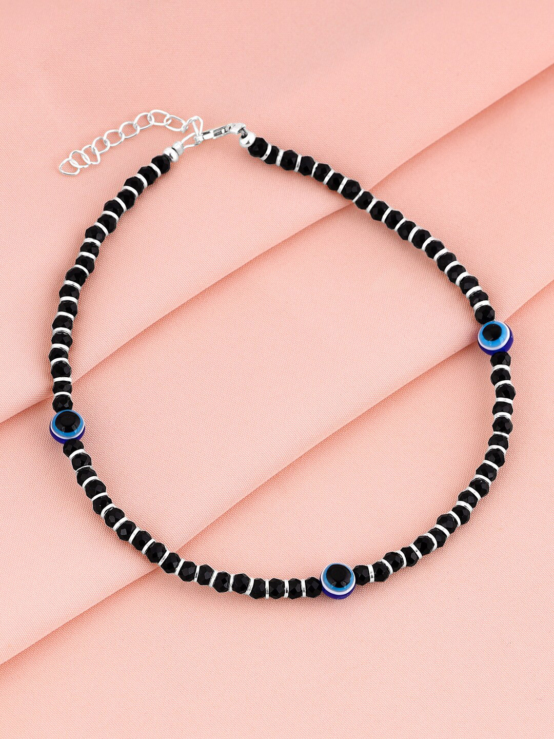 GIVA Rhodium-Plated 925 Sterling Silver Stone Studded Anklets