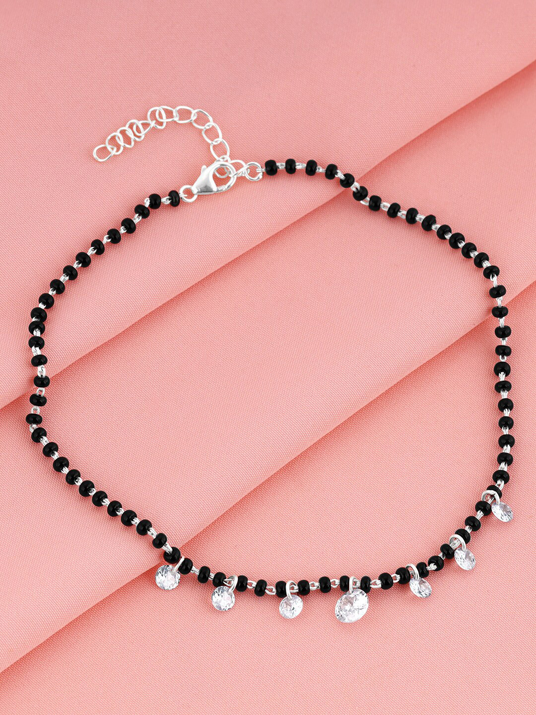 GIVA Rhodium-Plated 925 Sterling Silver Crystal Studded Anklets