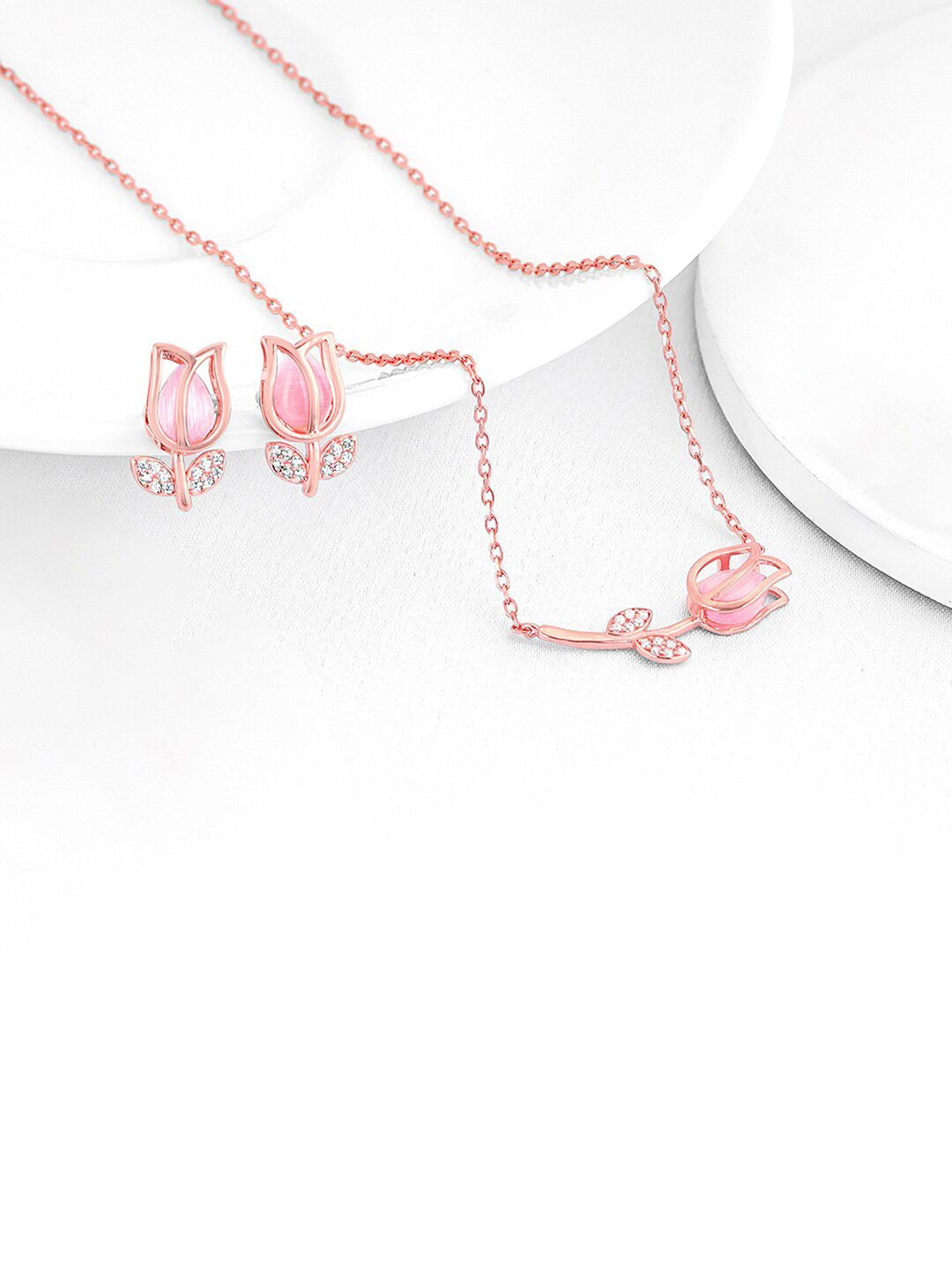 GIVA 925 Sterling Silver Rose Gold-Plated Anushka Sharma Quartz Flower Jewellery Set